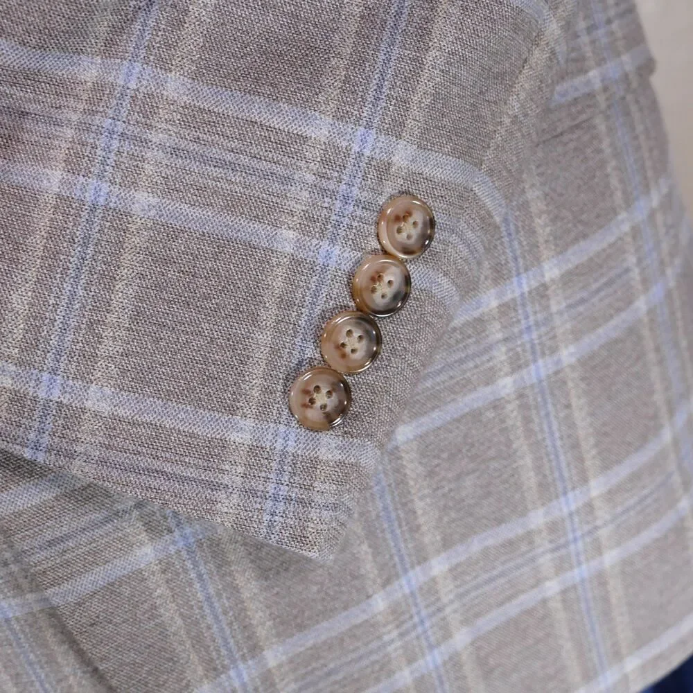 Lauren Ralph Lauren Sport Coat Blazer Mens 38R Beige Blue Plaid Two Button